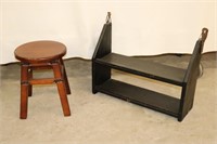 Stool & Shelf with Leather Accents