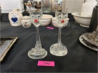 Pair Of Art Glass Cats 8.5H