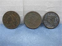 1837, 1848 & 1855 Large Cent Coins