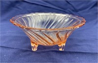 Vintage Pink Footed Swirl Depression Glass Dish