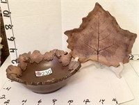 (2) POTTERY LEAF PCS. Signed, 1-BRAUNSCHWEIG