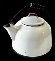 White Enamelware Stove Top Coffee/Tea Pot