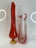Vintage Drape Amberina  Stretch Swung glass vases