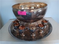 25 pc silver plate punch bowl set