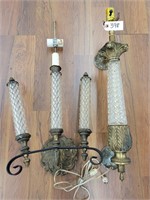 (2) Brass Wall Lights w/ Glass Centers