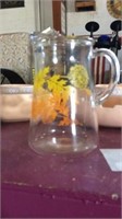 8” clear glass pitcher with orange & yellow