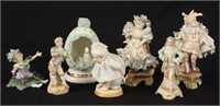 Group of 7 Porcelain Figurines, Dresden Style Etc.
