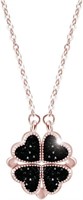 Rose Gold Plated .14ct Black Onyx Flower Necklace