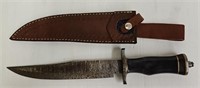 Damascus Blade Hunting Knife w/Leather Sheath