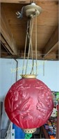 Victorian Frosted Cranberry Glass Hanging Light.