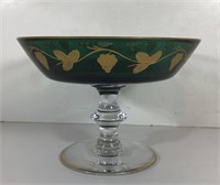 BELGIAN GREEN GILT GLASS COMPOTE