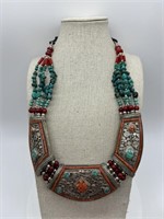 Fine Afghani Tribal Turquoise & Coral Necklace