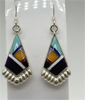 Southwestern Sterling Zuni Style Inlay Earrings
