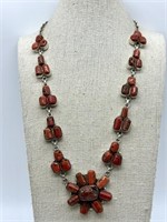 Sterling Silver Red Coral Statement Necklace