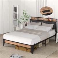 Full Size Bed Frame with Storage Headboard,