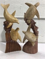2 Hand Carved Wooden Sea-life Statues M15A