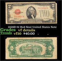 1928D $2 Red Seal United States Note Grades vf det