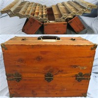 RARE 1940'S ANTIQUE CEDAR WOOD FISHING TACKLE BOX