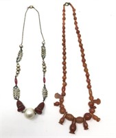 2 Victorian Necklaces Cornelian Stone & Pearls