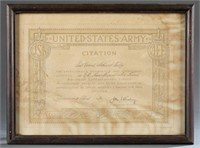 General Pershing Signed Citation. 1919.