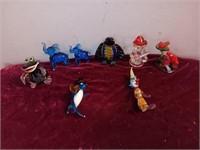 Eight mini glass figures elephant frogs clown and