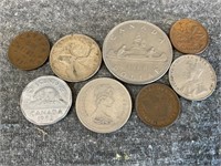 Old Canadian Coins Including a Silver Quarter
