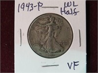 1943 P WALKING LIBERTY 1/2 DOLLAR 90% VG