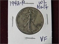 1942 P WALKING LIBERTY 1/2 DOLLAR 90% VF