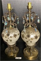 Pair Of Brass & Decorative Glass Table Lamps.