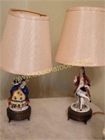 Hand Painted Porcelain Victorian Man & Lady Lamps