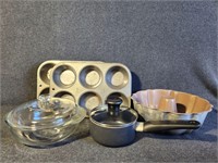 Muffin Pans, T-Fal Pan, Pyrex Glass Bowl with