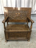 ANTIQUE WOOD CARVED CONVERSION BENCH TABLE