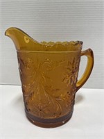 Vintage Amber Glass Daisy Pattern Pitcher