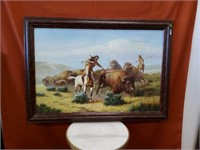 Troy Denton NATIVE HUNTING BUFFALO Painting Signed