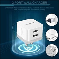 2 pack USB Wall Charger Plug, AILKIN 2.4A Dual Por