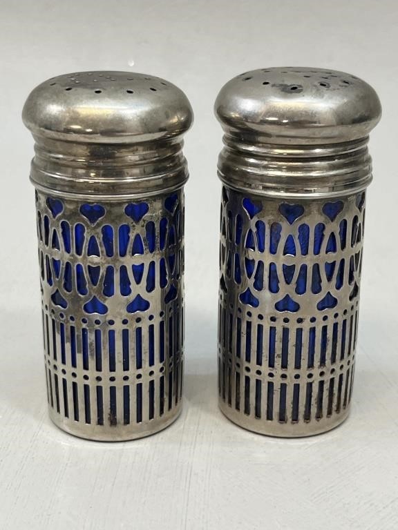 Silver Plate Cobalt Salt & Pepper Shakers