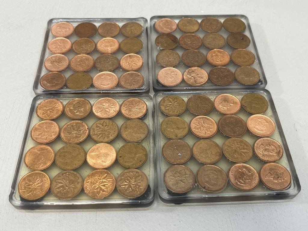 4 Lucite 1 Cent Canadian Coin Coasters VTG