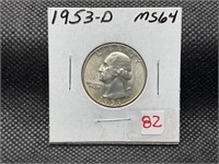 1953D WASHINGTON QUARTER MS64