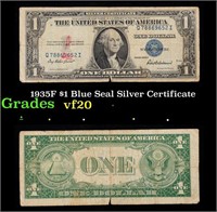 1935F $1 Blue Seal Silver Certificate Grades vf, v
