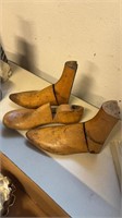 Three antique wood shoe molds, two with movable