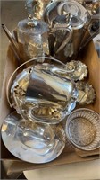 Tray lot of antique silver plate serving