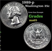 1989-p Washington Quarter 25c Grades GEM Unc