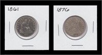 US Coins 2 - Seated Liberty Quarters 1861, 1876