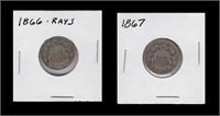 US Coins 2 - Shield Nickels 1866 Rays, 1867