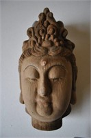 Antique Carved Wood Buddha Head 9"high