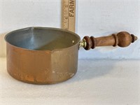 Vintage brass 6 inch pot with wooden handle