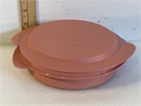 Rose colored Tupperware dish, 8 x 2”