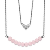 Sterling Silver 2-Strand Pink Glass Bead Necklace