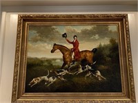 Large Gold Framed Equestrian Oil Painting