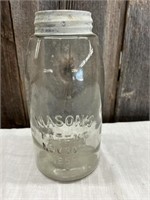 1858 CLEAR HALF GALLON MASONS JAR